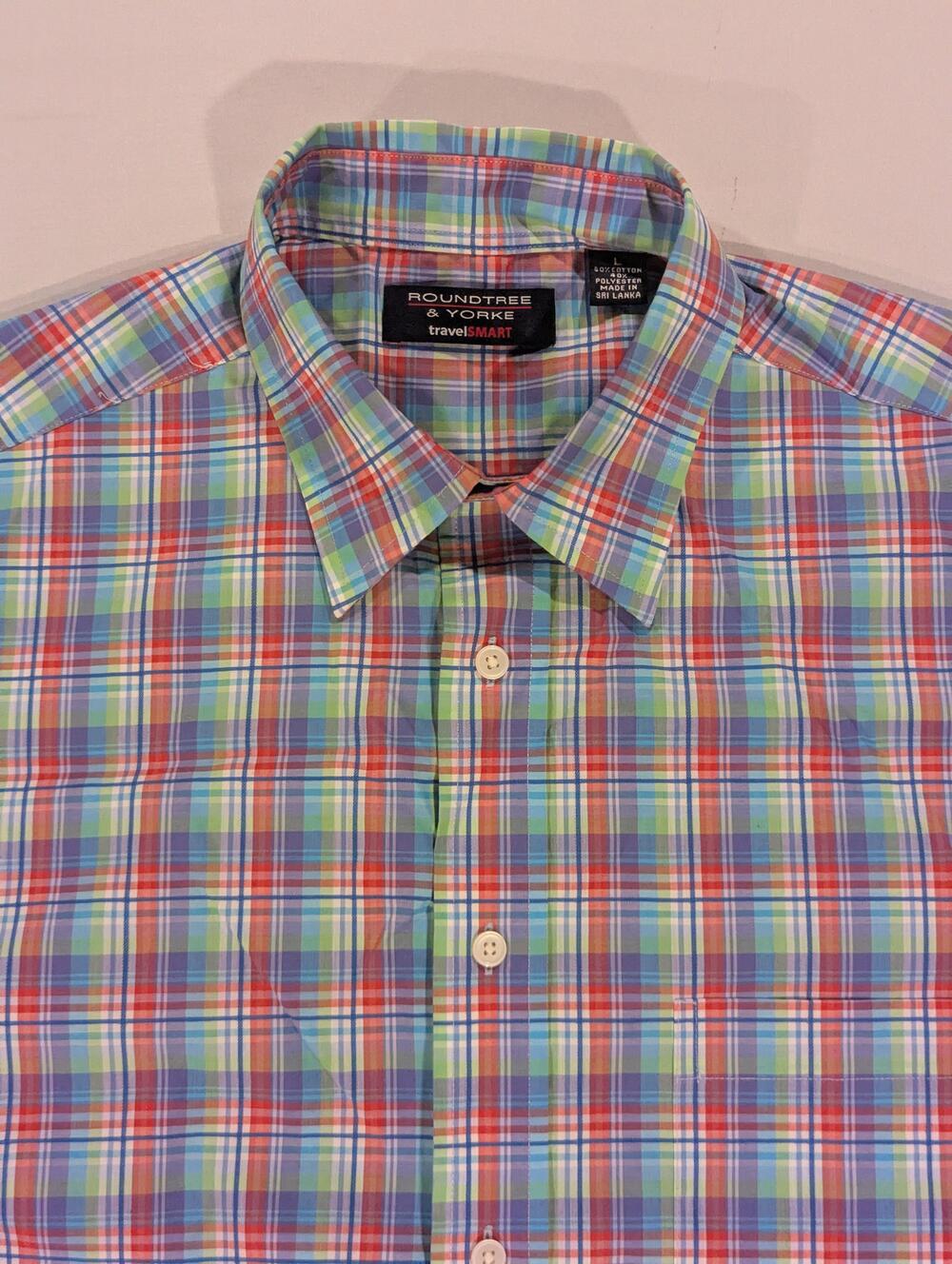Roundtree & Yorke Shirt Mens L Multicolor Plaid Long Sleeve Button Up Casual